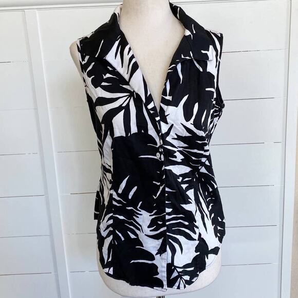Talbots Petites Sleeveless Button up Palm leaf Pattern print Top - 8P - Picture 9 of 9